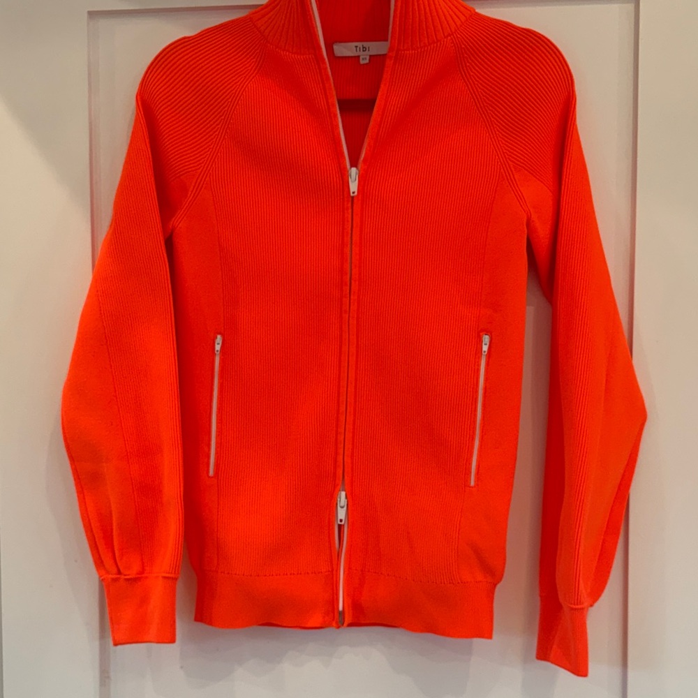 Tibi Neon Orange Ribbed Zip Jacket - Picture 11 of 14